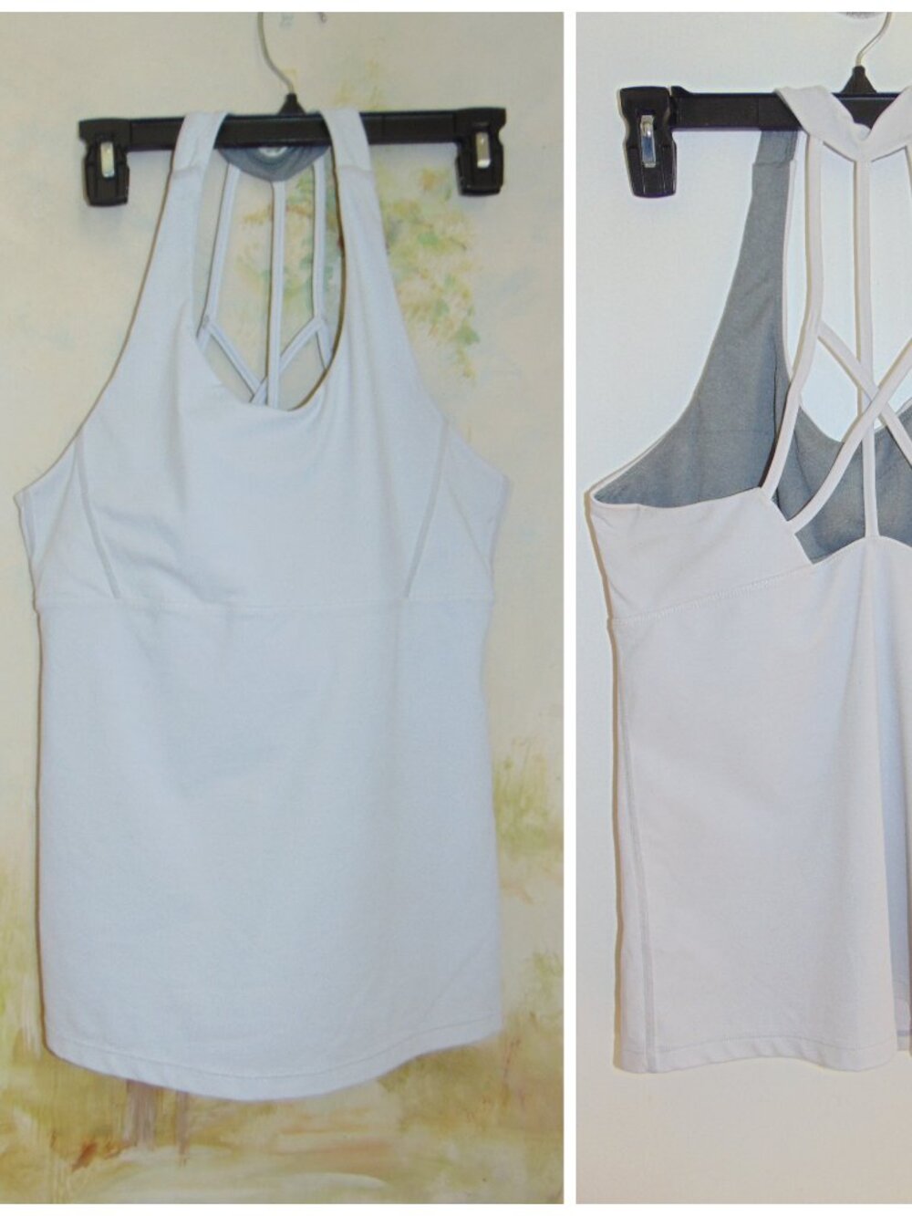 White Sports Bra Activewear Top Tank Tankini Workout Strappy Back Stretchy L